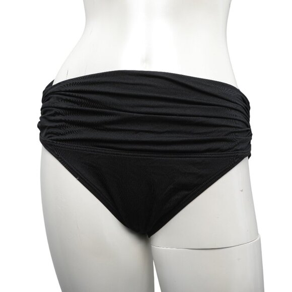 Carmen Marc Valvo Ruched Bikini Bottom Swimsuit Black Stretch Beach Pool - Picture 2 of 6